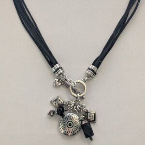 BRIGHTON Toggle Charm Black Glass Corded Necklace